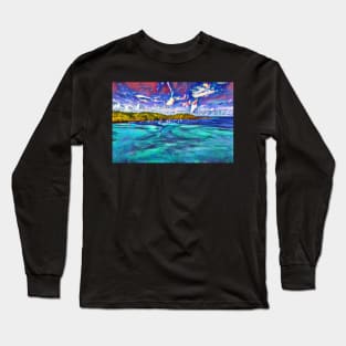 Caribbean Sea with Cotton Candy Clouds Long Sleeve T-Shirt